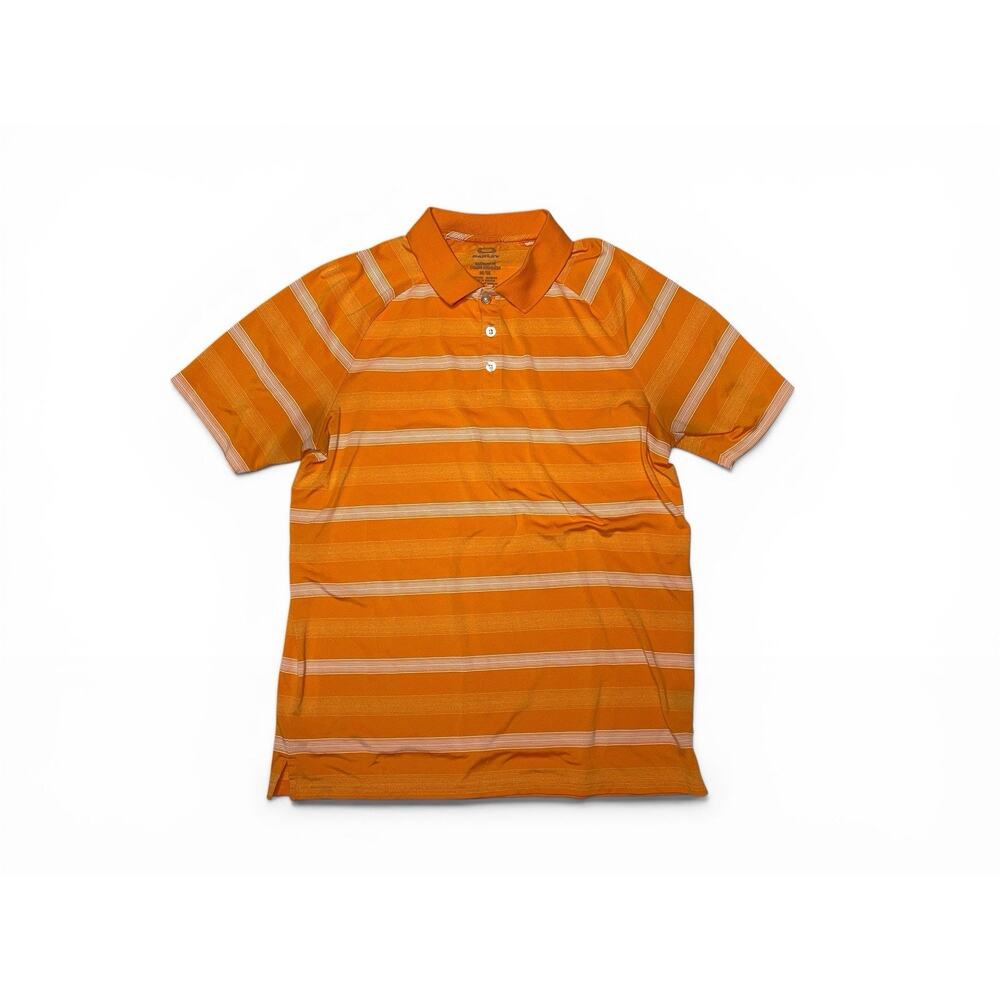 Oakley Polo Shirt Mens Medium Orange White Striped Hydrolix Golf Logo Adult